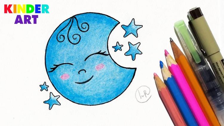 Как нарисовать сказочную луну со звездами
