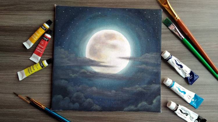 Как нарисовать полную луну акриловыми красками