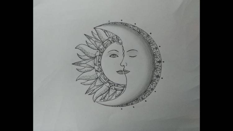 Как нарисовать луну и солнце карандашами