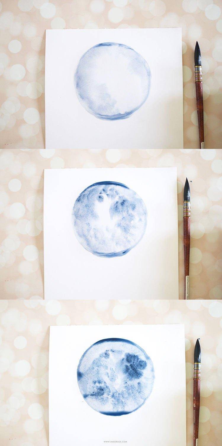 Ка нарисовать акварельную луну пошагово