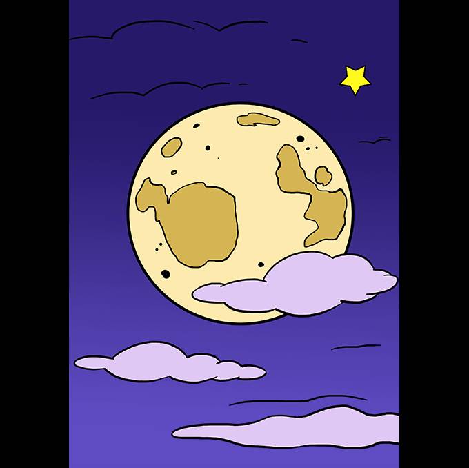 Как нарисовать Луну на небе поэтапно