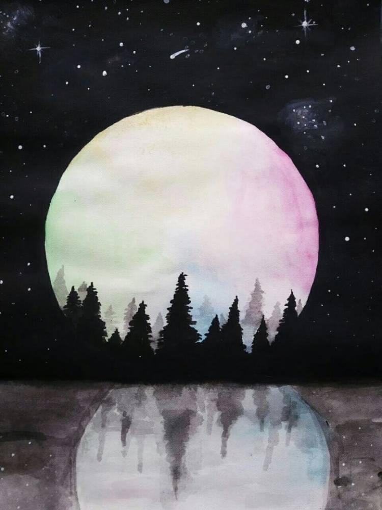 Как нарисовать луну красками