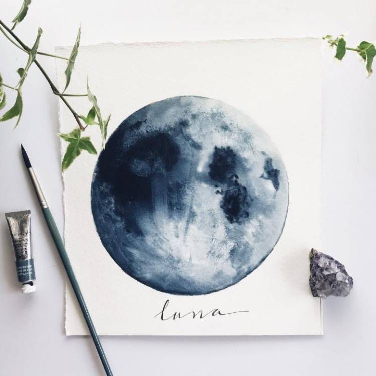 Как нарисовать луну карандашом, акварелью, фотошопом