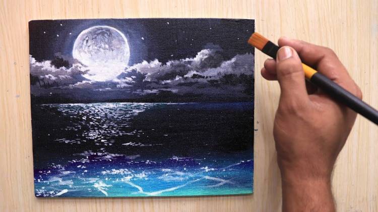 Как нарисовать лунную дорожку на воде