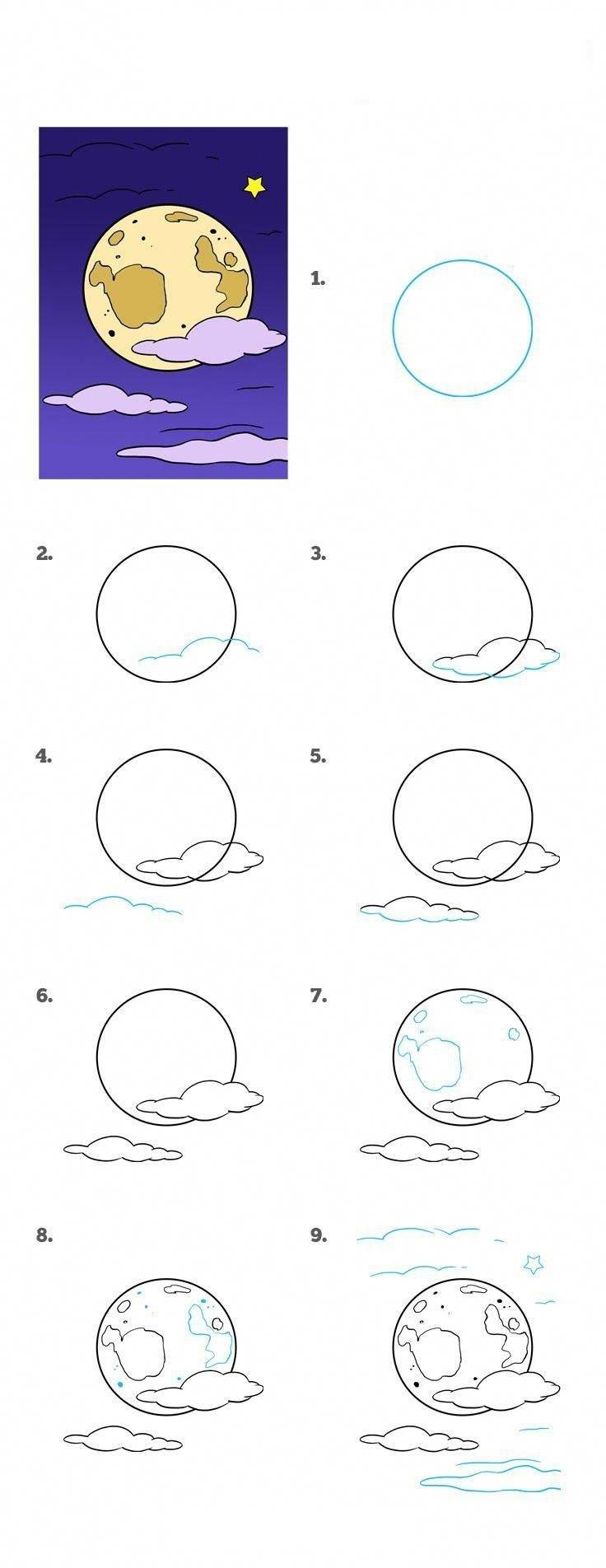 Луна Срисовки Легкие Пошаговые Рисунки Для Начинающих Карандашом Простые Идеи Красивые Картинки