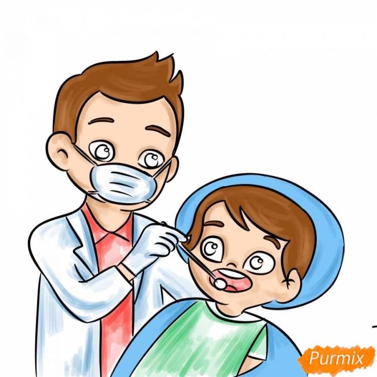 Как нарисовать стоматолога поэтапно