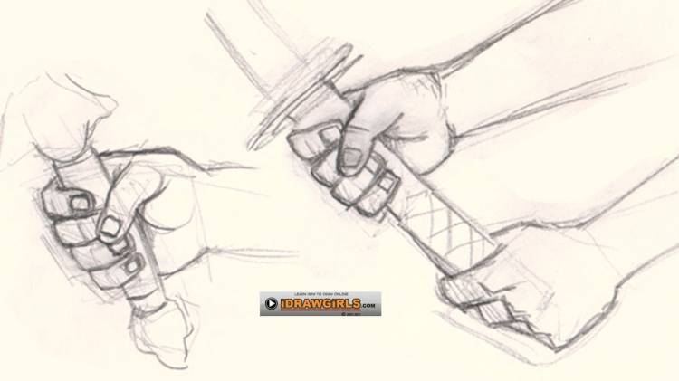 Как нарисовать руки, держащие меч
