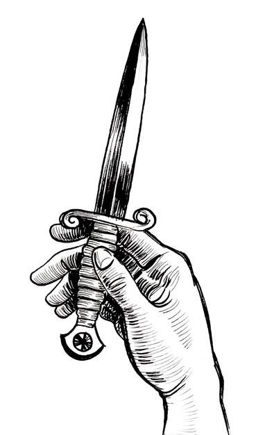 Рука, держащая меч со словом меч на нем