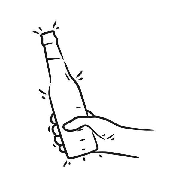 Рука держит иллюстрацию линии бутылки пива