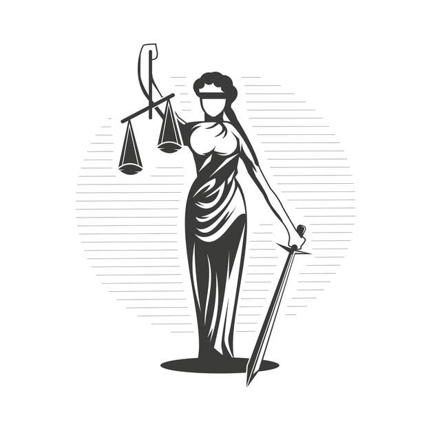 Иллюстрация правосудия женщины дизайн символа правосудия женщина держит весы и меч