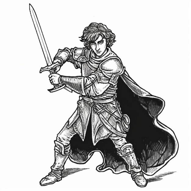 Рисунок рыцаря с мечом и щитом