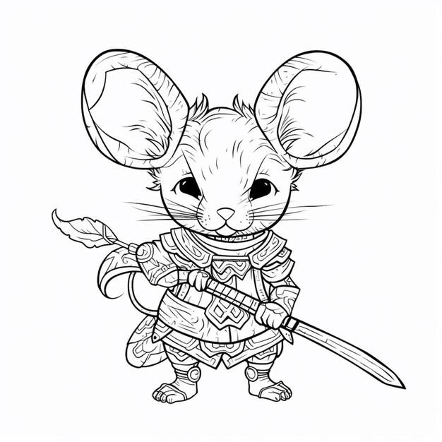 Мышь в рыцарских доспехах держит меч