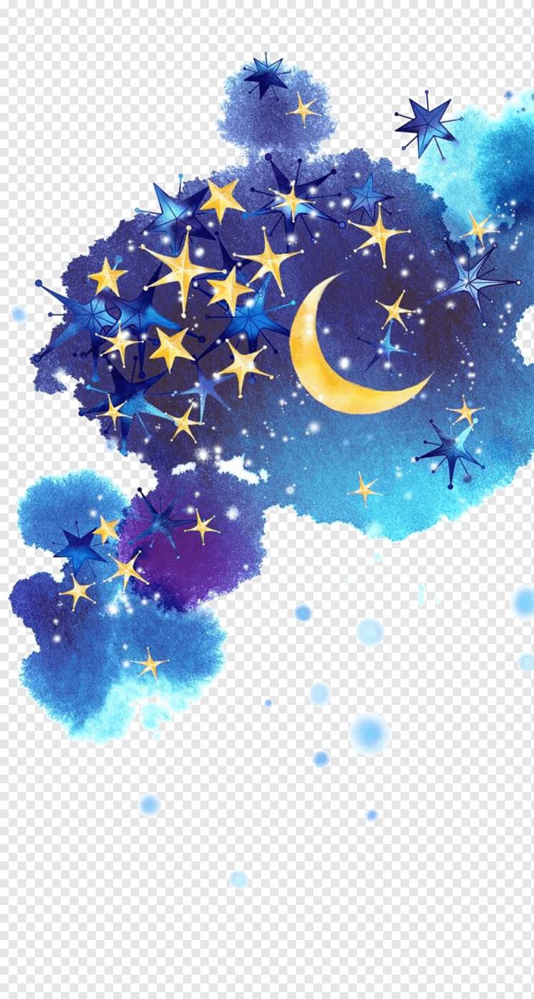 нарисованное ночное небо, звезда, луна, небо png