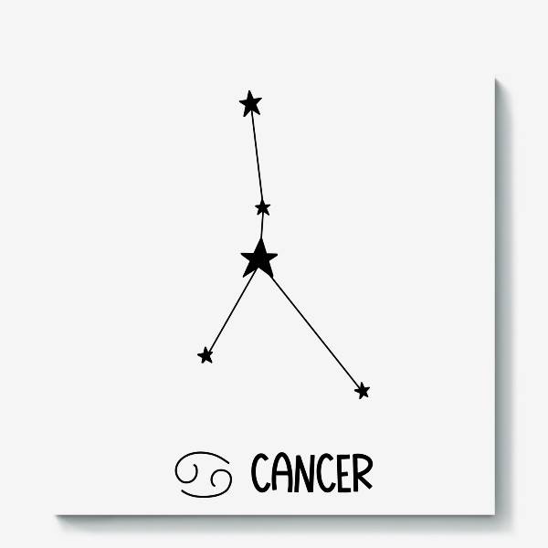 Холст «рак созвездие с звездами и надпись cancer и знак знака зодиака, рисунок черной линией», в интернет-магазине в Москве, автор