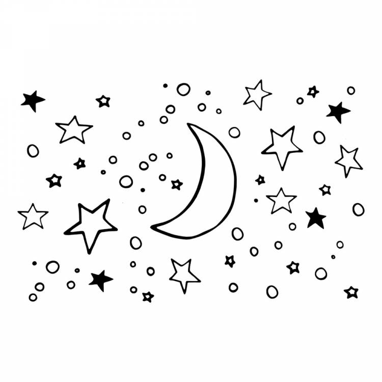 Раскраска Простая луна в звёздном небе распечатать или скачать