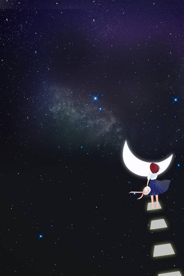 Летняя ночь красивый фон Звездное небо луна Девушка подростковая тайна ночь красивый сказочная Фон Обои Изображение для бесплатной загрузки