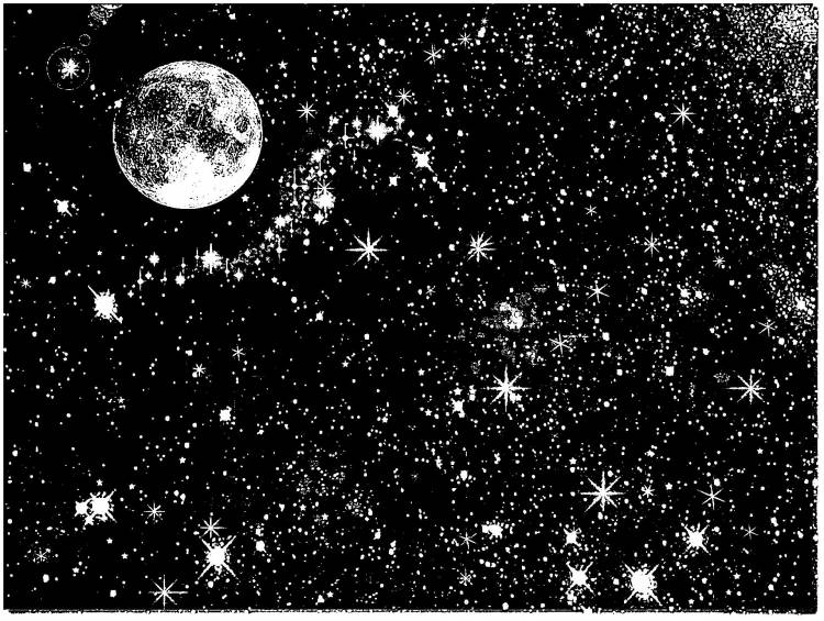Картинки луна и звезды черно белая 
