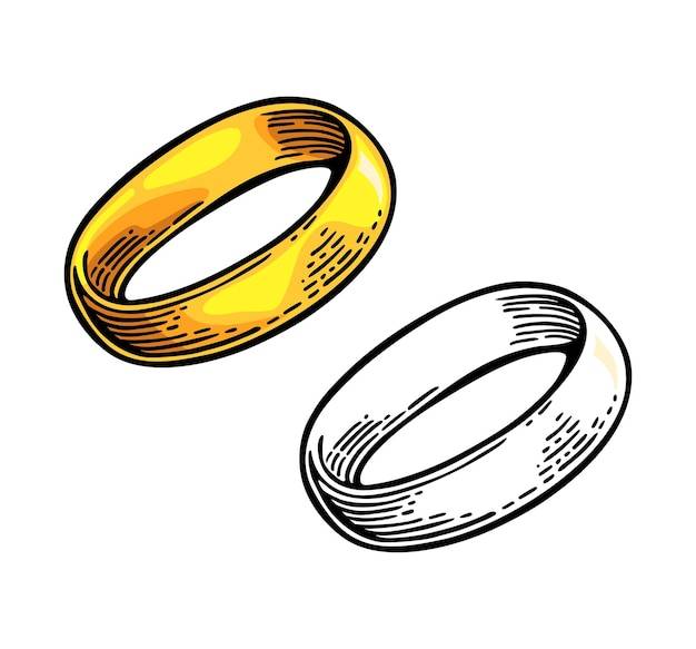 Золотое кольцо ручной рисунок в графическом стиле винтажный цветовой вектор плоской иллюстрации для информационной графической паутины изолированный на белом фоне
