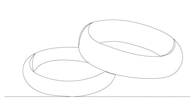 Обручальные кольца одной линии рисования контура вектора