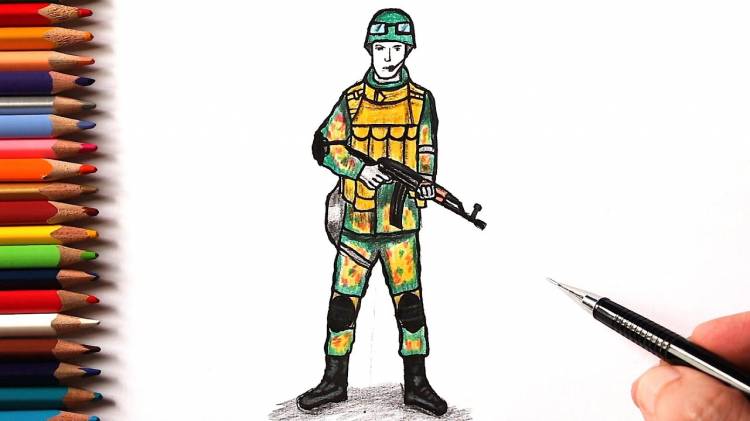 How to draw a military soldier with an assault rifle