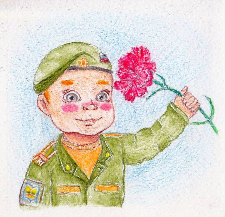Иллюстрация Мальчик в военной форме в стиле декоративный, детский