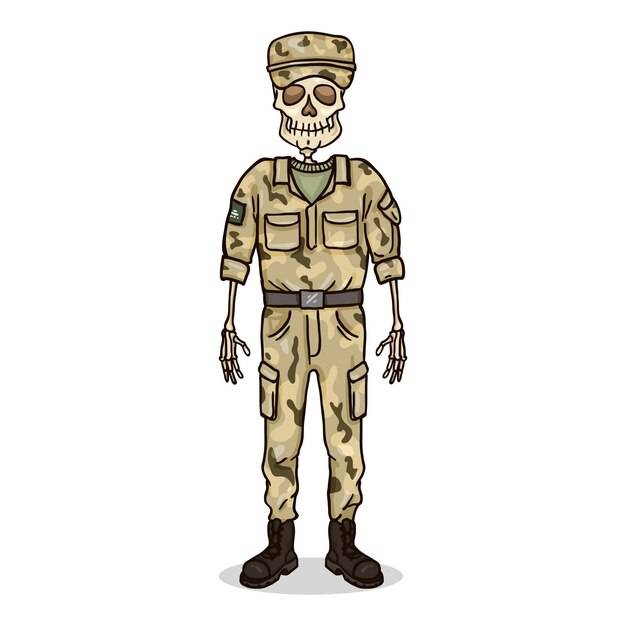Векторный мультипликационный персонаж молодой человек в военной форме солдат службы