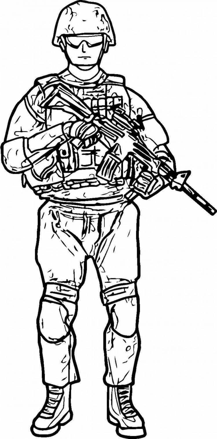 Раскраски Мальчик в военной форме 