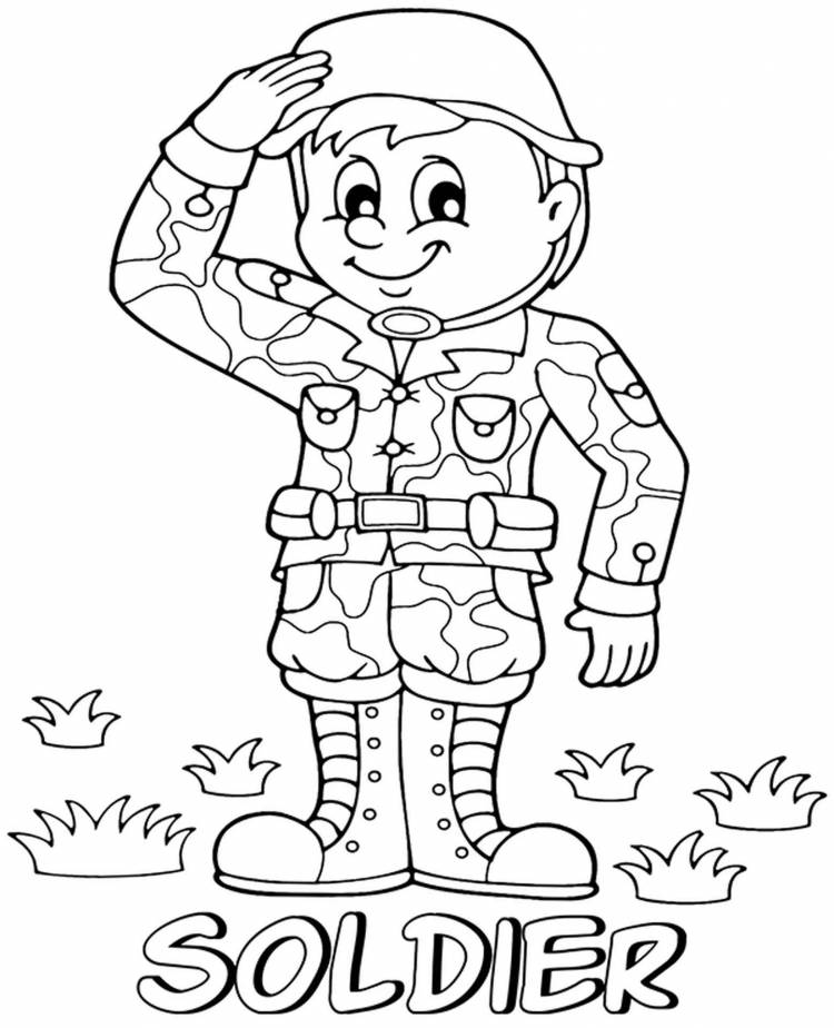 Раскраски Мальчик в военной форме 