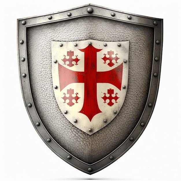 Античный средневековый ретро немецкий рыцарский щит, изолированный на белом крупном плане
