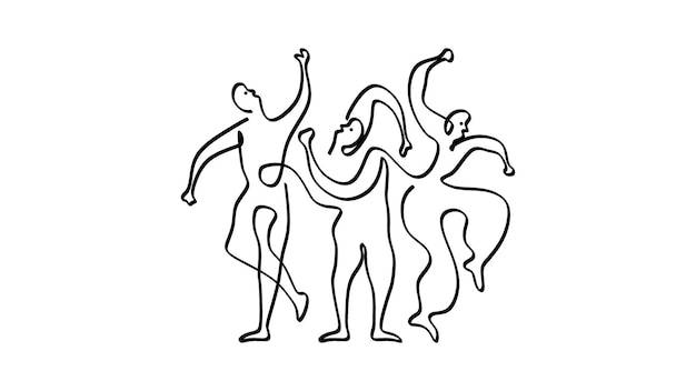 Три танцора пикассо в стиле одной линии рисуют непрерывный ручной минимализм