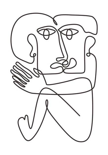Пикассо стиль рисования одной линией абстрактное лицо современное искусство минимализм влюбленная пара романтик