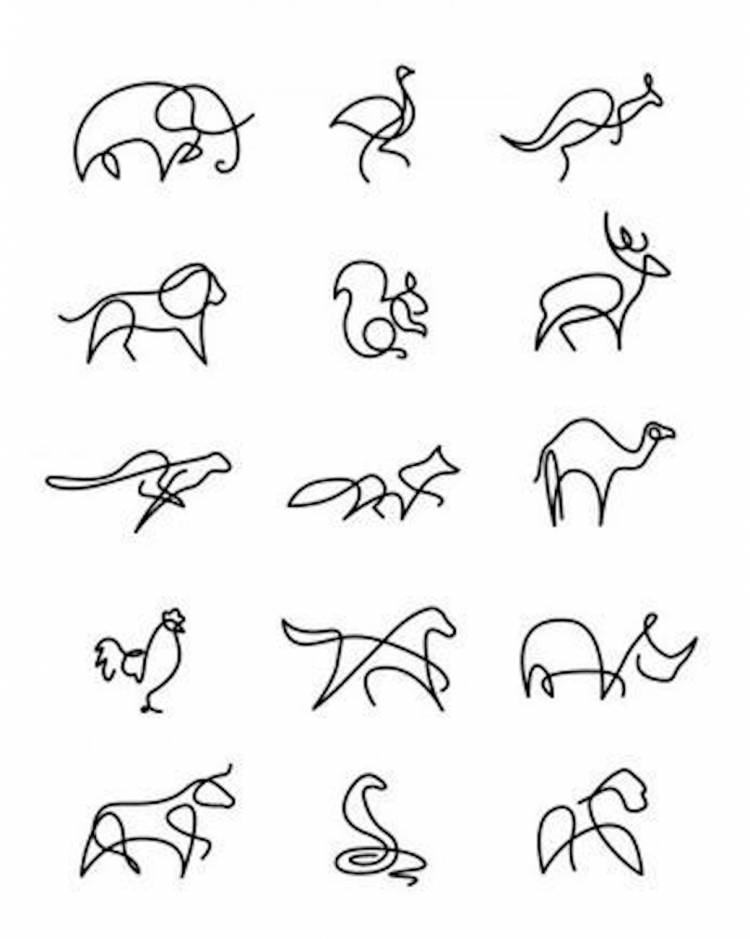 Легкие рисунки животных одной линией 