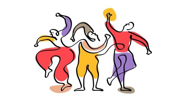 Три танцора пикассо рисуют одной линией с цветами минималистский абстрактный непрерывный рисунок от руки