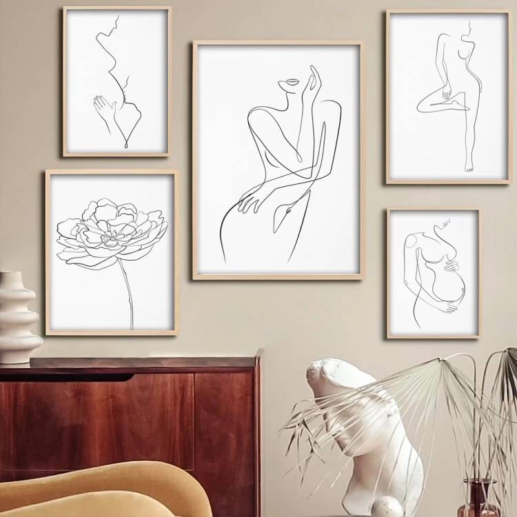 Одна линия, женский Принт с одной линией, Женский рисунок на теле, простой женский настенный художественный плакат с обнаженным силуэтом для спальни, домашний декор