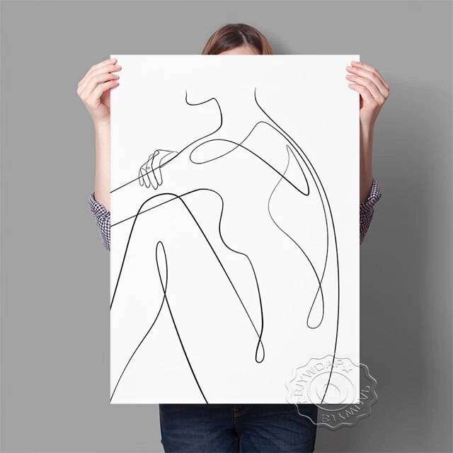 Женское Искусство одной линии, Женский рисунок силуэт линии, печать на стене с печатью, Обнаженная иллюстрация, плакат с невооруженным телом, минималиалиалиалиалис