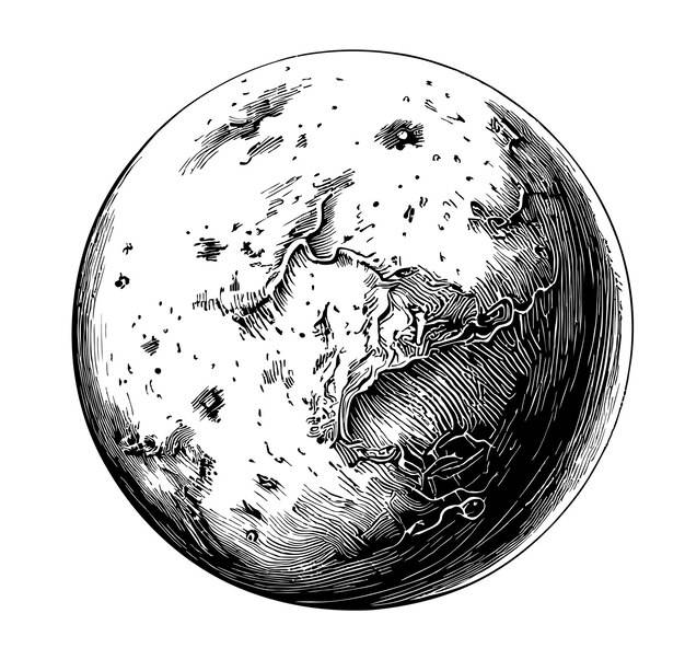 Планета марс подробный нарисованный вручную эскиз иллюстрации пространства
