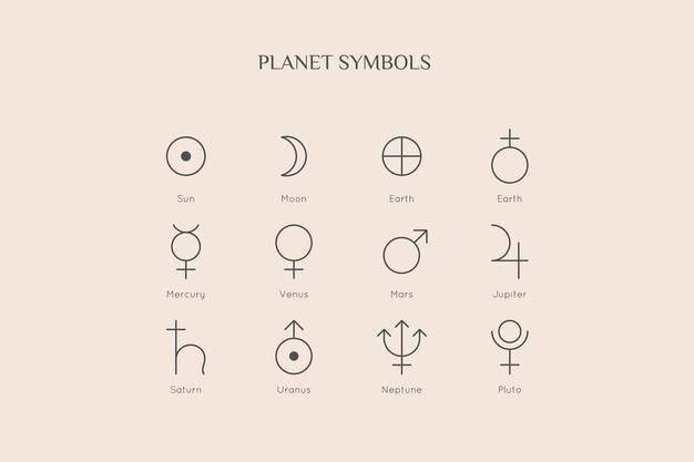 Иконки символа планеты в минимальном модном стиле лайнера