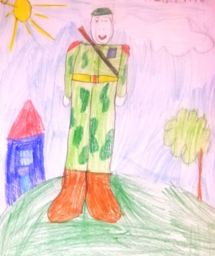 Детский рисунок папа военный 