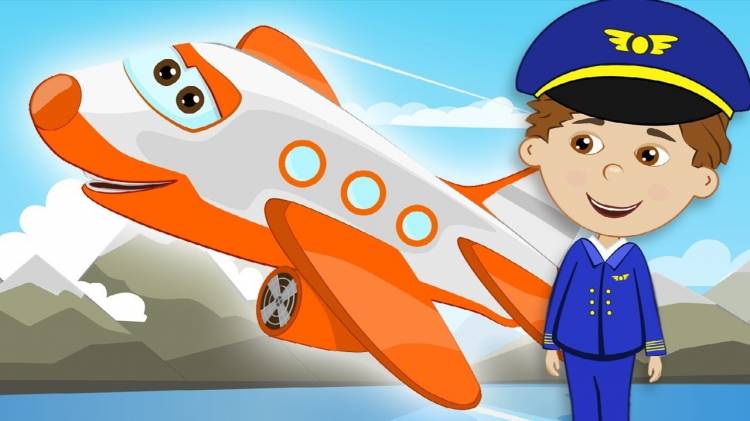 Детский рисунок летчика с самолетом 