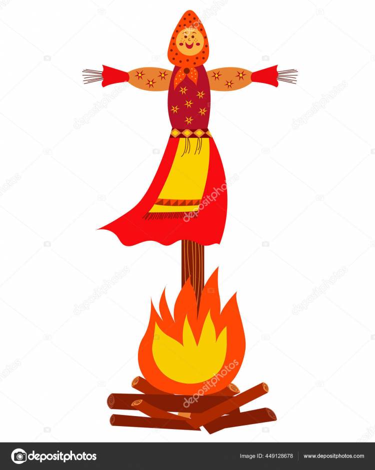 Традиционное Чучело Сожгли Праздник Масленицы Масленицы Кукла Масленица Выделена Белом Векторное изображение ©Catcher