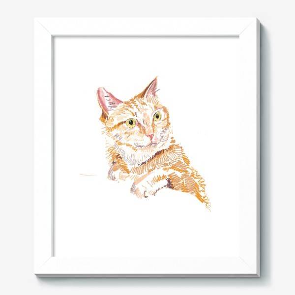 Картина «Нарисованный смешной рыжий кот, сидячий за столом
