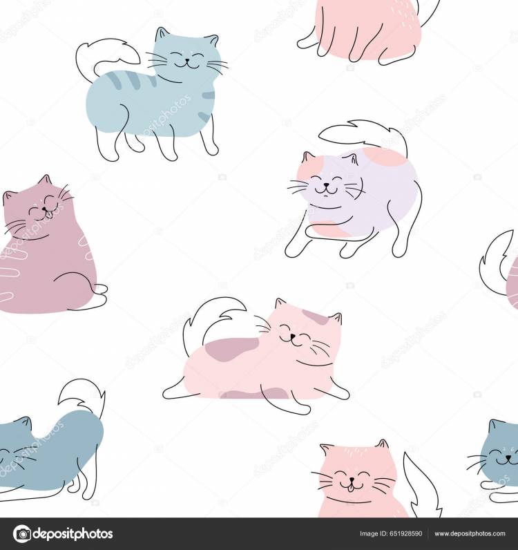 Бесшовный Рисунок Милыми Смешными Кошками Кошки Цветом Разных Позах Векторная Векторное изображение ©vladakryvopust@gmail