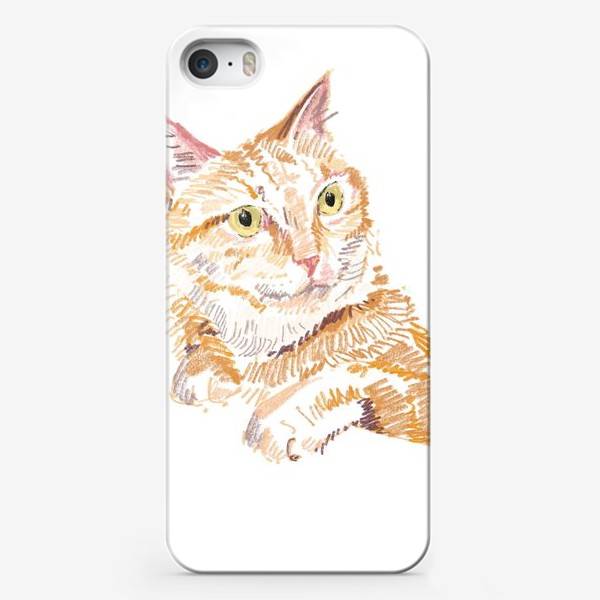 Чехол iPhone «Нарисованный смешной рыжий кот, сидячий за столом