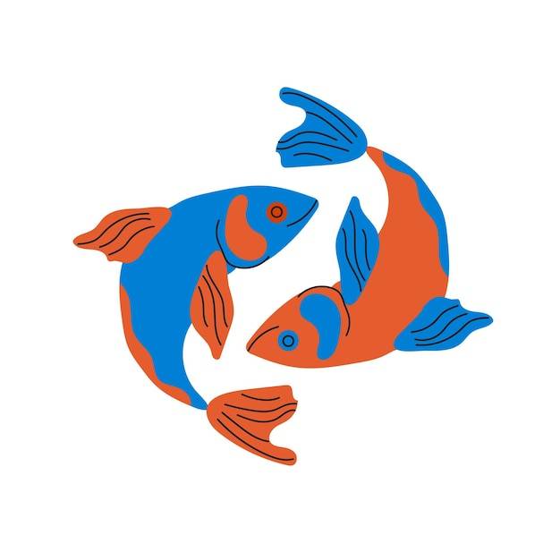Ручной рисунок двух рыб на белом фоне астрологический знак зодиака рыбы