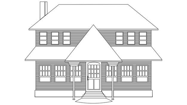 Контур двухэтажного дома с крыльцом на белом фоне векторный клипарт