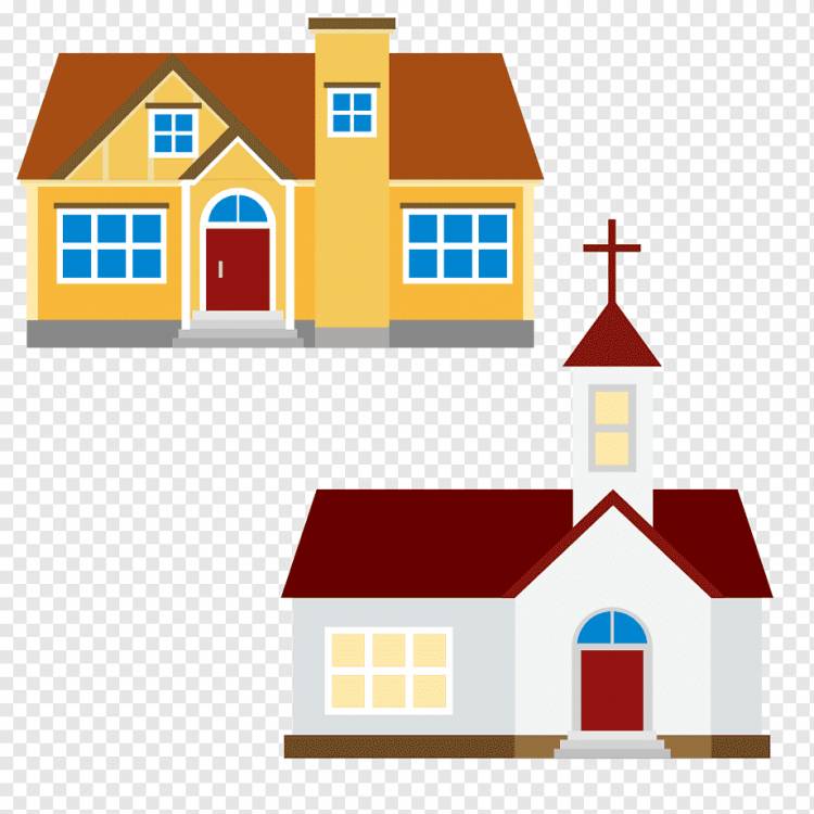 Рисунок Дом Иллюстрация, Желтый Дом и Церковь, угол, здание, план png