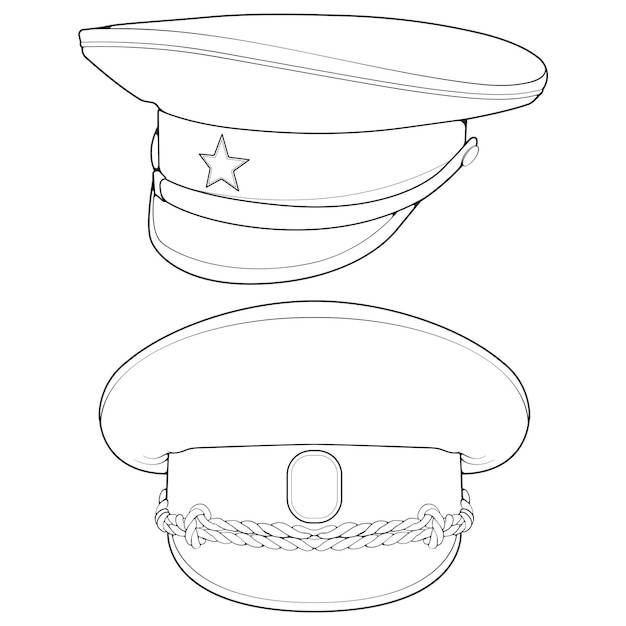 Набор набросков векторной иллюстрации военной кепки на белом фоне