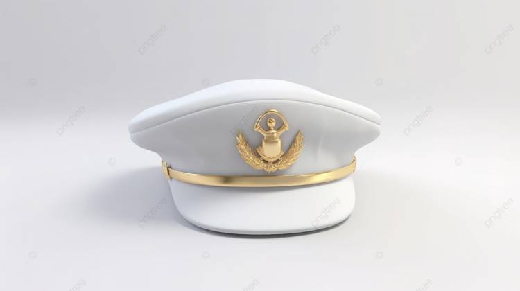 белый фон морская шляпа с золотым якорем эмблема