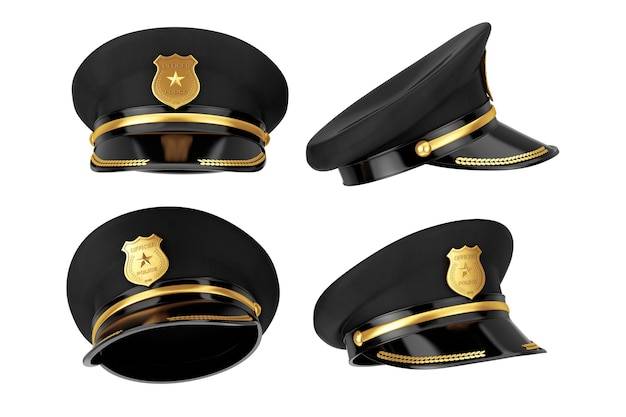 Шляпа полицейского с золотым значком на белом фоне