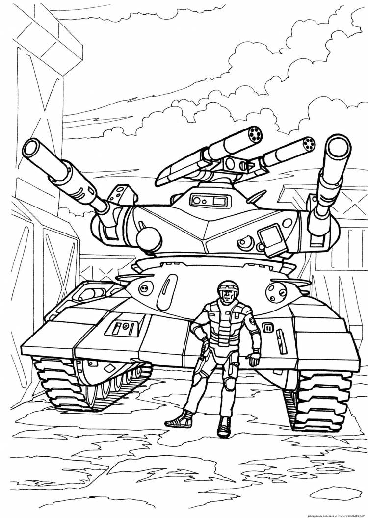 Танк будущего солдат танк город будущее Раскраски для мальчиков